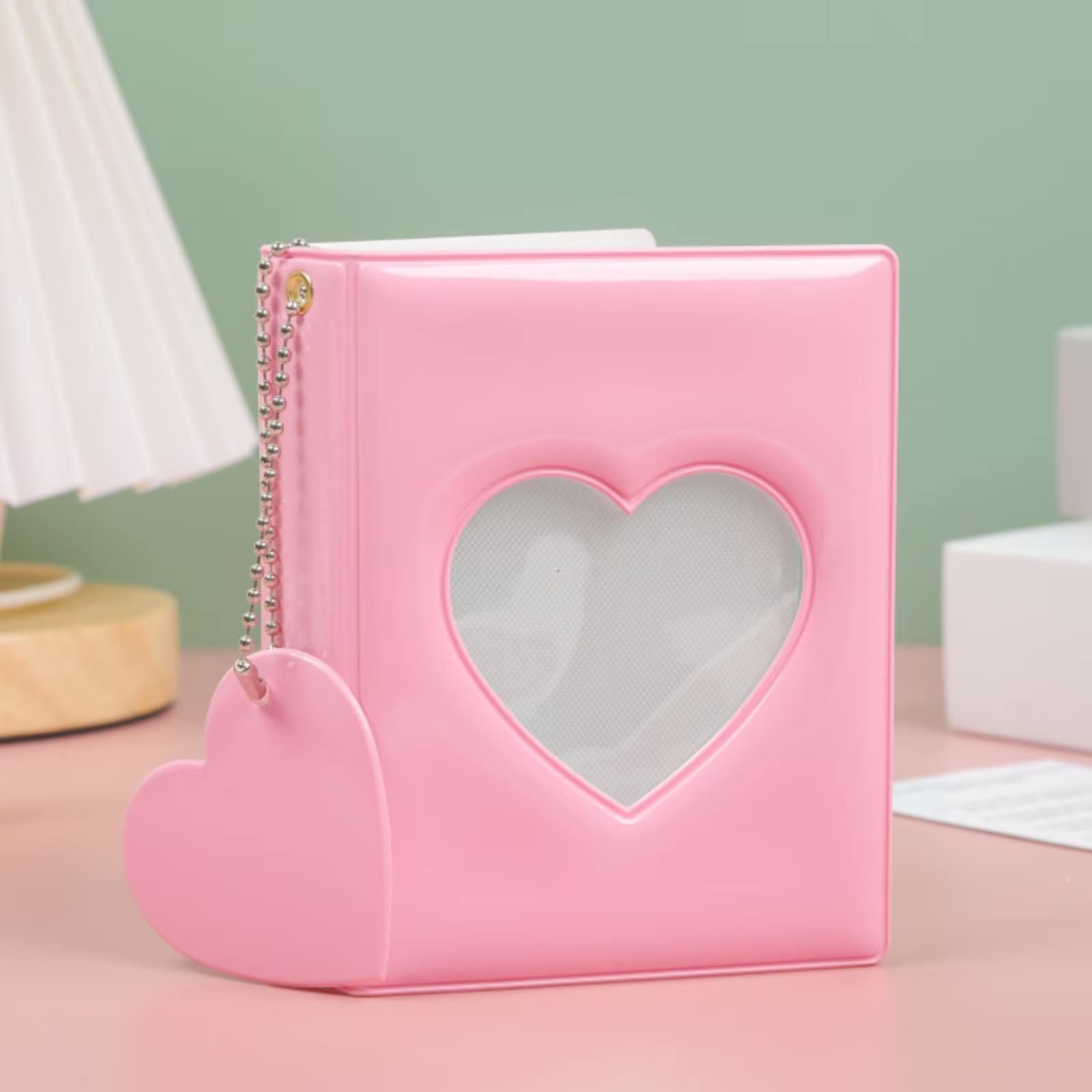 runrayay Pink Kpop Photocard Holder Book with Pendant, 3 Inch Mini Photo Album for Fujifilm Instax Camera Mini 7S 8 8+ 9 11 25 50S - Photo Card Binder, 32 Pockets