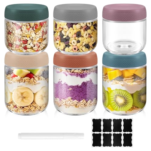 Giyofom 6 Pack Overnight Oats with Lids 10 & 16 Oz Glass Storage with Airtight Plastic Lids Wide Mouth Food Great for Meal Prep Salad Puddirg Snacks Yogurt