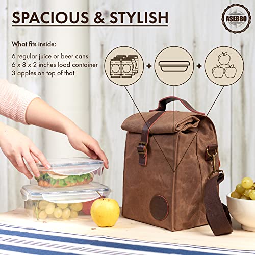 Insulated Lunch Bag for Men Women by ASEBBO 10L Waterproof Waxed