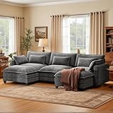 Marsail Modular Sectional Sofa 110.6' U-Shaped Modern Comfy Cloud Couch, 5-Seat Chenille Deep Seat Sofa with Throw Pillow & Movable Ottoman for Living Room, Bedroom and Apartment, Charcoal Gray