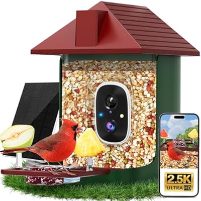 Smart Bird Feeder with Camera Solar Powered, 5MP 2.5K HD Live Video Birdhouse Camera, AI Identify, Instant Notify, Motion Detection, Cloud Storage, Color Night Vision, Ideal Gift for Bird Watching