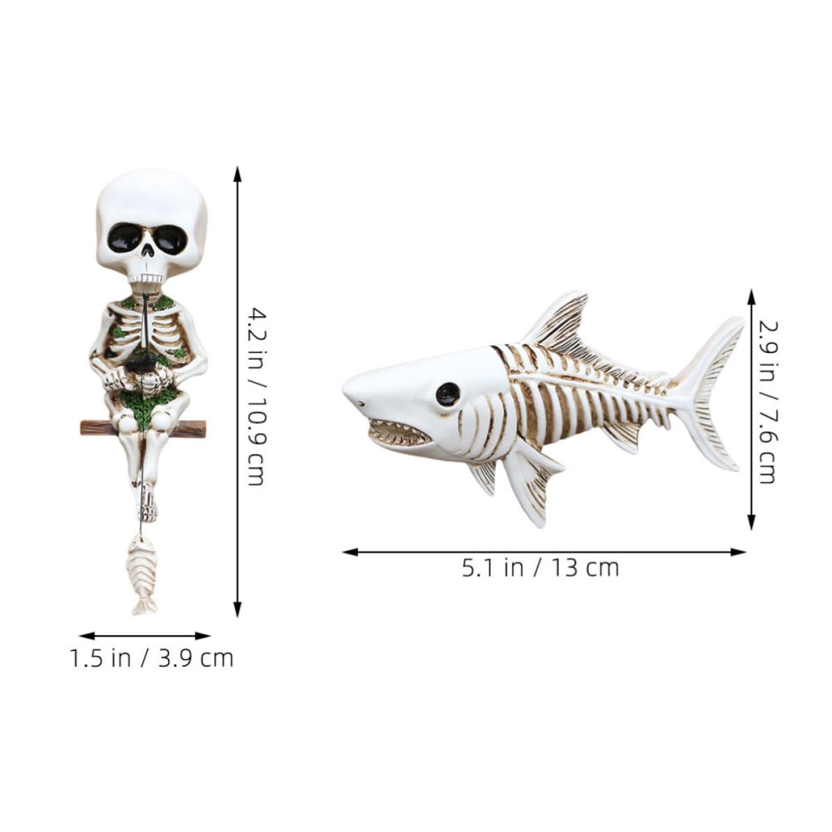 SEWACC 4 Juegos Escultura de Tiburón Esqueleto de Resina para Decoración de Halloween, Diseño Gótico Único, Fácil Instalación y Exhibición Versátil para Mesa o Fiestas