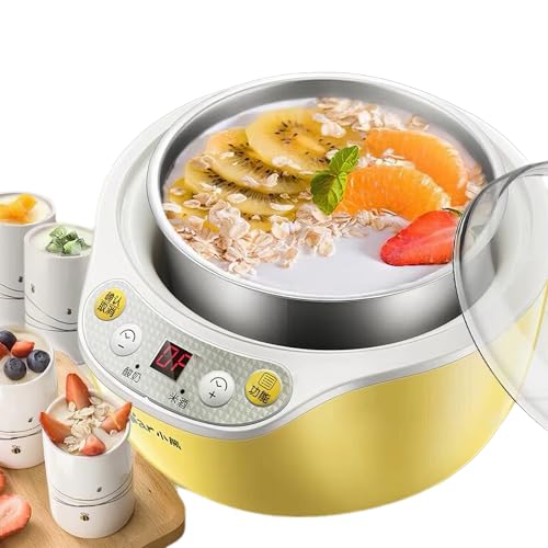 Yogurtera Automática de 1000 Ml, Máquina para Hacer Yogur de 20 W con Revestimiento de Acero Inoxidable 304 y 4 Tazas de 200 Ml, Pantalla Led y Temporizador, Temperatura Ajustable, para Yogur Casero