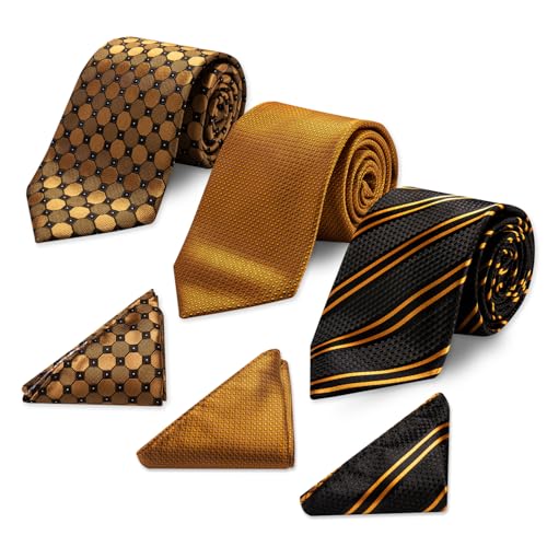 Image of Hi-Tie 3 Pcs Gift Box Mens Tie Set Necktie with Pocket Square Cufflinks Lapel Pin Silk Neck Tie Collection