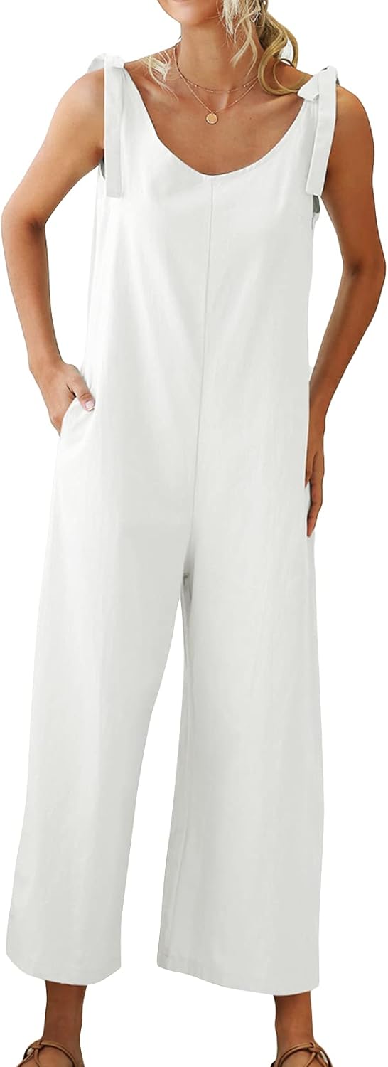 Lu's Chic Women's Cotton Jumpsuit V Neck Romper Long Pants Sleeveless Casual Summer Comfy Fall