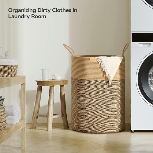 Laundry Hamper 95L,Large Laundry Basket for Clothes,Decorative Storage Basket for Blankets,Cotton Rope Woven basket for bedroom,Dark Brown - Image 4