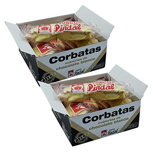 JUNCO PINDAL Corbatas de Unquera Bañada en Chocolate Blanco, Envase Individual, 12 unds (Pack 2 Cajas de 6 Unds)