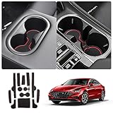 2020-2023 Hynudai Sonata DN8 Center Console Liners Mats Sonata N Line Cup Holder Inserts Mats Non-Slip 2022 Sonata SEL Center Console Shifter Liner Trim Mat Anti-dust Door Pocket Liners 12PCS (Red)