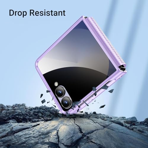 Image of Kapa Textured Grip Hinge Protection Back Cover for Samsung Galaxy Z Flip7 / Z Flip 7 | with [Inbuilt Glass] Full Body Shockproof Hard Back Case (Purple)