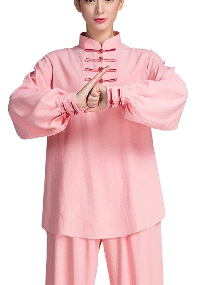 Uniforme de Tai Chi rose en taille XL avec finitions traditionnelles pour Wushu
