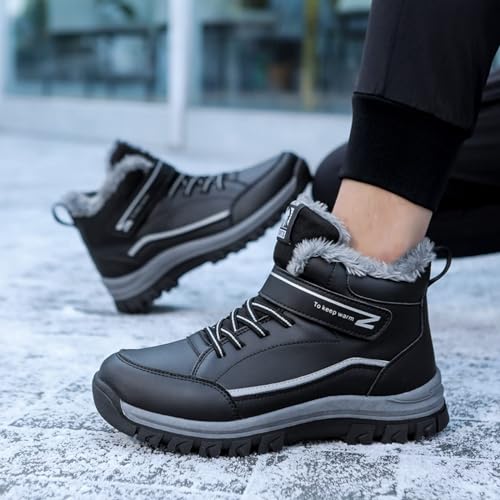 ZDLJYL Men's Warm Snow Boots, Fur Lined Waterproof Winter Shoes, Anti-Slip Lightweight Ankle Boot Casual Outdoor Hiking Boots3