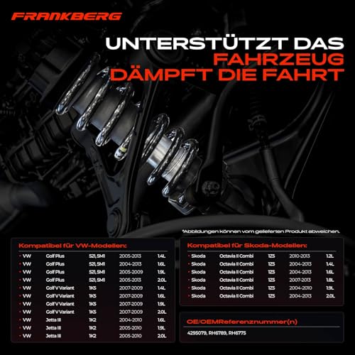 Frankberg 2x Fahrwerksfeder Hinterachse Kompatibel mit O.t.a.v.i.a II 1Z5 Combi J.e.t.t.a III 1K2 Stufenheck Golf Plus 521 5M1 Schrägheck Golf V Variant 1K5 Schrägheck Replace# RH6789