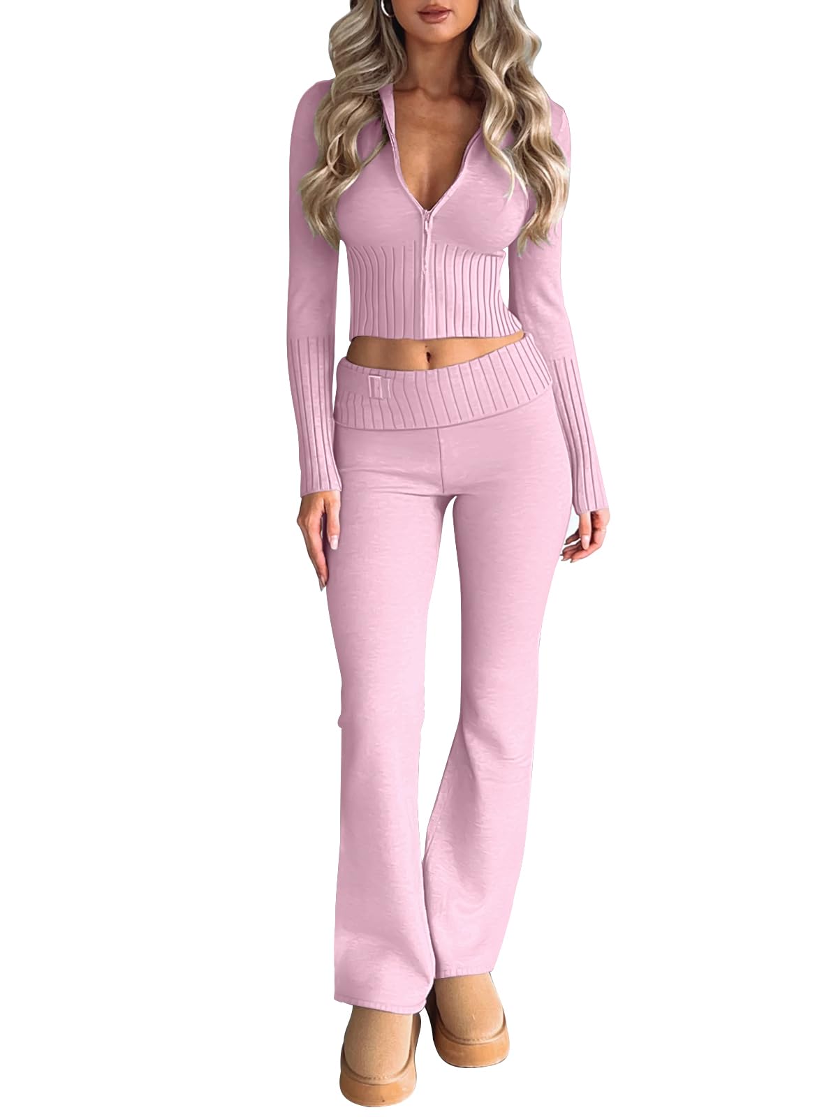 LILLUSORY 2-częściowe stroje dla kobiet 2023 Casual Trendy Slim Fit sweter z kapturem zestawy wypoczynkowe