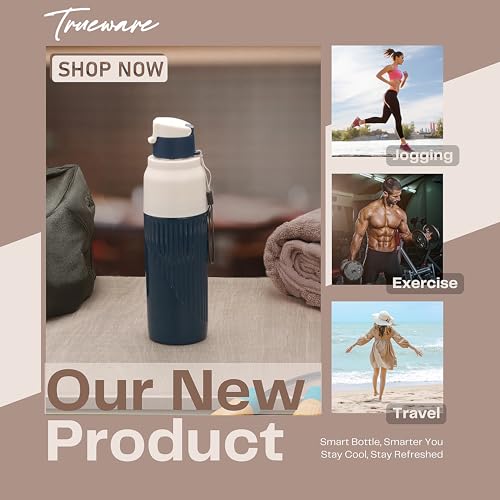 Image of Trueware Aqua Snow Double Wall Inner Steel Outer Plastic 750 ML Hot and Cold Water Bottle | BPA Free | Food Grade| Leak Proof | School, Gym,Sports,Office, Travler Bottle