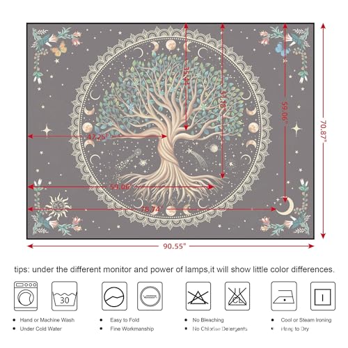 Lang Xuan Moon Phase Tree Of Life Tapestry Nature Flower Plant Butterfly Tapestries Boho Mandala Spiritual Tapestry Aesthetic Wall Hanging For Home Decor Bedroom Living Room Dorm Decor thumb #6