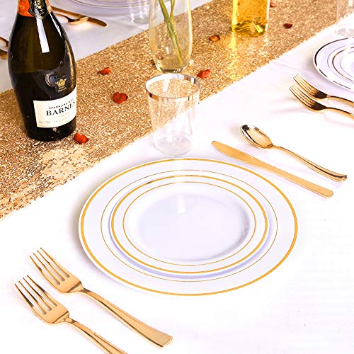 WELLIFE 120 Pieces Gold Rimmed White Disposable Plates, Perfect for Parties and Weddings