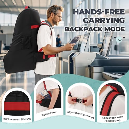 RAINSMORE Car Seat Travel Bag for Airplane Large Baby Car Seat Bags Backpack for Air Padded Travel Car Seat Cover for Airplane Travel Car Seats Carrier for Airport, Black by RAINSMORE - Image 6