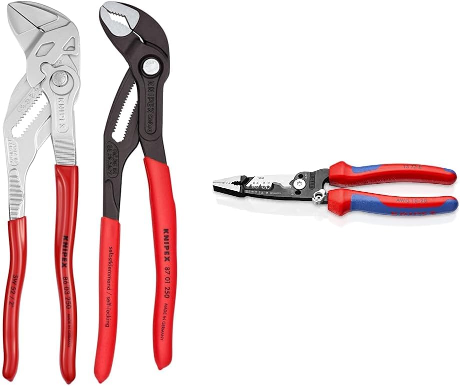 KNIPEX Tools 2 Pc 10" Cobra® Water Pump and Pliers Wrench Set plus 8" Forged Wire Stripper