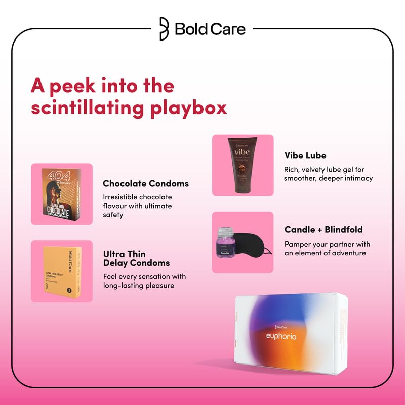 Image of Bold Care Euphoria Couples Kit for Date Nights | Condoms, Lube & Accessories for Memorable Moments | Fun Indoor Dates | Deeper Connections & Bonding | Gifting Set for him & her