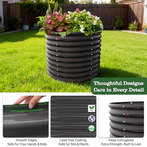 Jardineras elevadas galvanizadas ANLEOLIFE de 30 pulgadas para plantas flores exteriores redondas 5