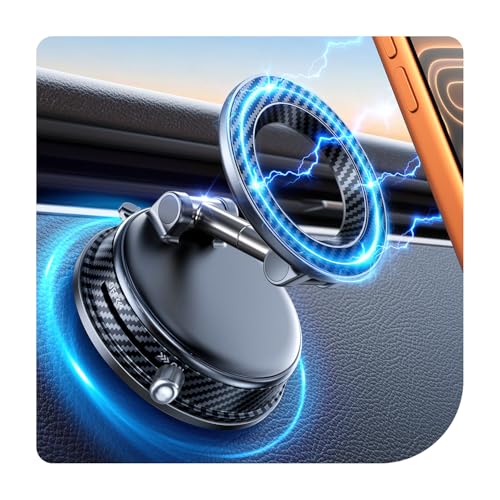 Image of Pro Vacuum Magnetic Car Phone Holder for Magsafe 98+ LBS Strong Suction Cup Phone Mount for Car Dashboard Windshield Screen 360 Adjustable & Foldable Cell Phone Car Mount for iPhone & Android