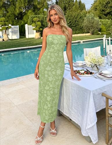Image of ZESICA Women's 2026 Summer Floral Strapless Bodycon Midi Dress Off Shoulder Beach Formal Cocktail Wedding Guest Long Dresses