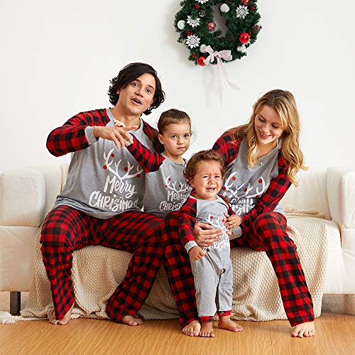 Iffei Matching Family Pajamas Sets Christmas Pj'S With Letter And Plaid Printed Long Sleeve Tee And Bottom Loungewear 4-5 Years Grey thumb #1
