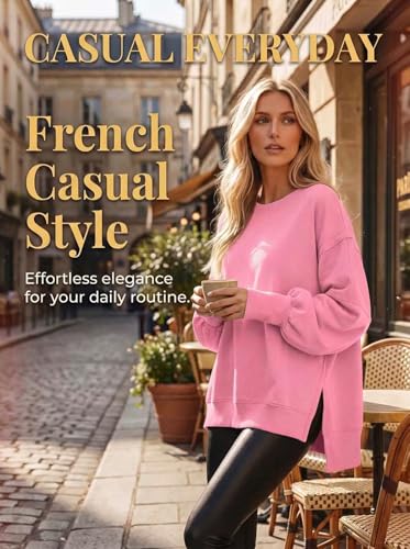 Image of BWQ Womens Oversized Sweatshirt Crewneck Long Sleeve Shirts Pullover Sweatshirts S-2XL