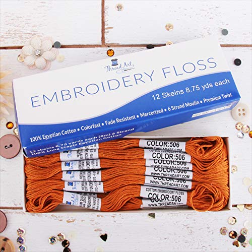 Image of 12 Skeins ThreadArt Cotton Embroidery Floss, Golden Brown | Long fiber cotton embroidery floss for cross stitch, hand embroidery and bracelets. Six-strand floss separates easily.