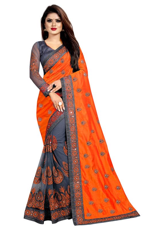 Woven net Women's Sana Silk & Net Saree with Banglori Silk Blouse Piece-image-31