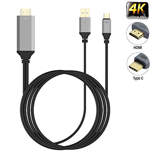 USB C to HDMI Cable 6ft, AUSURE USB 3.1 Type C to HDMI 4K Converter with Power Charger Cord for New MacBook, MacBook pro, iMac, Chromebook Pixel, Galaxy S9/Note 8/S8/S8 Plus, Surface Book2 etc (Black)