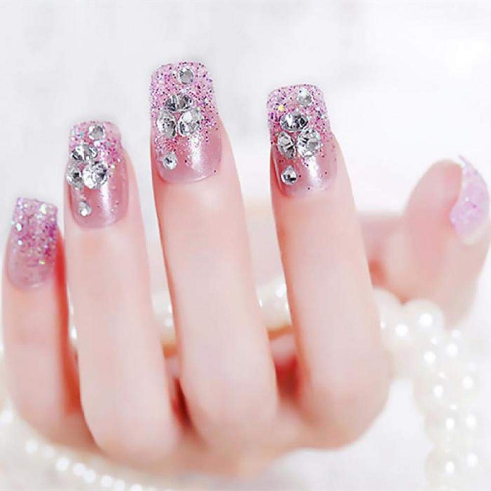 ACiyD Künstliche Nägel im französischen Stil, Lange falsche Nägel, Blumen-Design, Glitzer-Nagelkunst, Tipps für Mädchen, süße, hellviolette Farbe, gefälschter Nagel