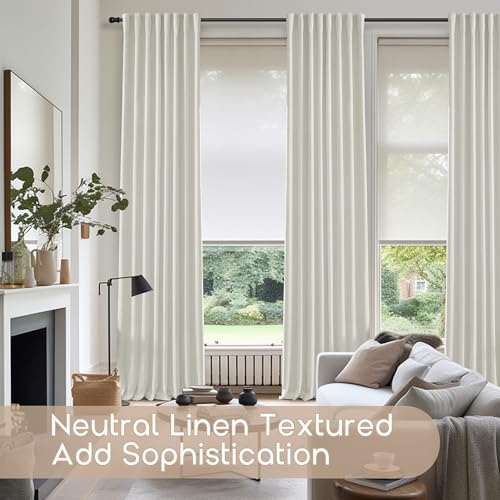 SHINELAND Cream Curtains 102 Inches Long for Bedroom Living Room Dining Room 2 Panels Linen 100% Blackout Extra Long Curtains Ivory Back Tab with Insulated Liners by SHINELAND - Image 8