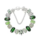 Versilbertes Metallfinish Overvloedi Schmuck Antike Schildkröte Charm Armband Grünes Glas Europäischer Stil Perlen Armband chainlength21cm