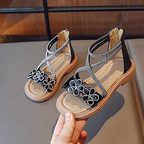 Children's Girls Summer Sandals With Zipper Flower Rhinestone Open Toe Sandals Roman Sandals Beach Earth Wedge3