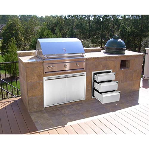 Image of 18 inch W Outdoor Kitchen Drawer Stainless Steel BBQ Triple Drawer Flush Mount for Outdoor Kitchen Island(Overall Size:18 inch W x 24 inch H x 23 inch D inch)