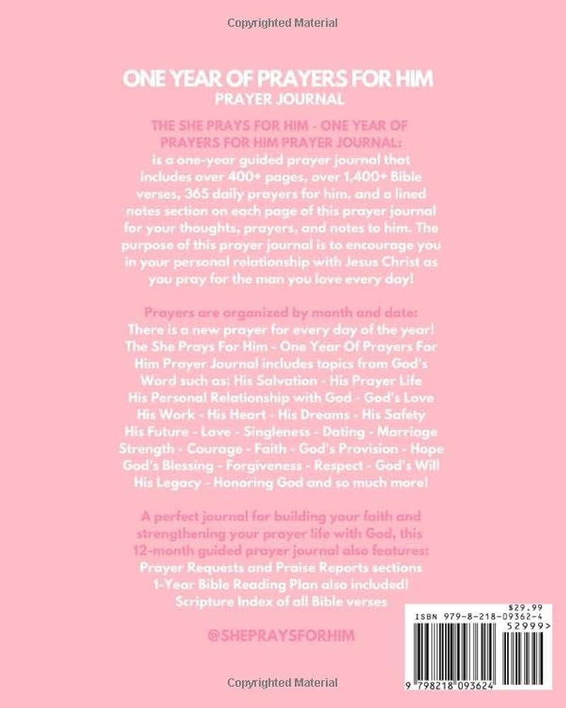 She Prays For Him - One Year Of Prayers For Him Prayer Journal