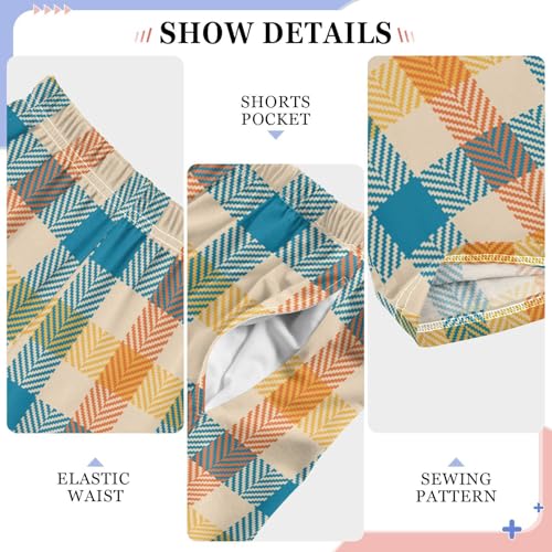 Blue Orange Yellow Beige Check Plaid Boys Pants for Kids Jogger Pants with Pockets S-XL4