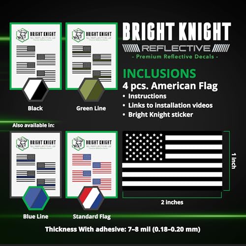 Image of Bright Knight Decals Reflective Flag Sticker, 2 inch x 1 inch Red /White /Blue American Flag Sticker Mirrored 6 Pairs with Retro-Reflective Vinyl, Made in USA