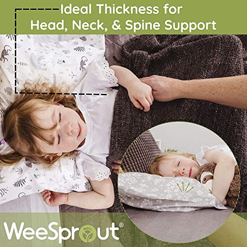 Image of WeeSprout Toddler Polyester Organic Cotton Shell and Pillowcases, Small Kids Pillow, Soft and Supportive Polyfiber Filling, Machine Washable, 18 x 13 x 3 (Safari Print + Safari Print, 3 Piece Set)