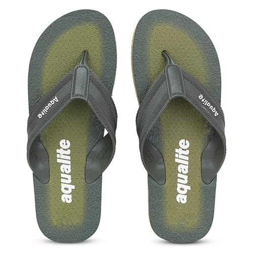 Aqualite Casual Slippers for Men with Rubber Sole, Comfortable Slip-on Flat Sliders, Lightweight Durable Chappal for Men, Stylish Slides Dailywear Slippers for Indoor & Outdoor Olive Green Size-6