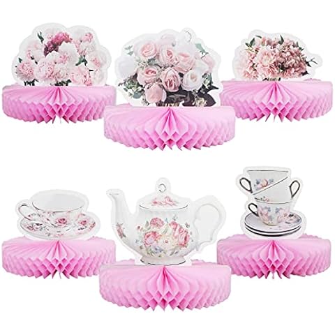 Pandecor 6 Pieces Vintage Tea Party Ddecorations, Floral Tea Party Princess Party Table Honeycomb Paper Centerpieces,Wedding, Bridal Showers, Anniversary, Baby Showers and Birthday Party Supplies Cover
