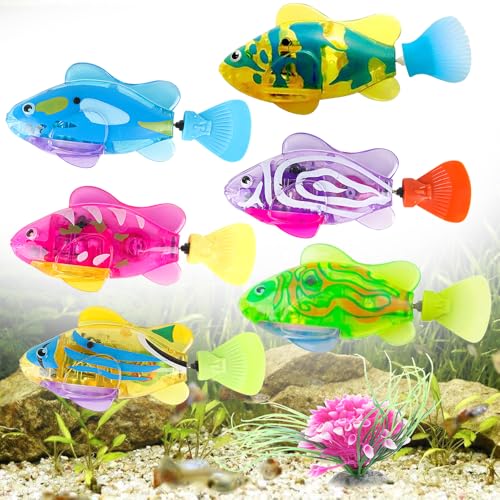 Robot Fish, Poisson Robot Bain, 6 Pièces Natation Fish avec Lumière, Électrique Poisson Plastique Jouet, Jouet de Bain pour Bebe Enfants et Chiens Jouets