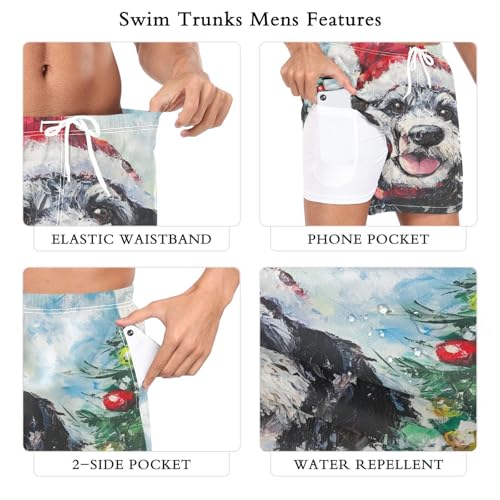 Terrier Dog with Xmas Hat Men's Swim Trunks with Liner Quick Dry Beach Shorts Swimwear Bathing Suit S-XXL2