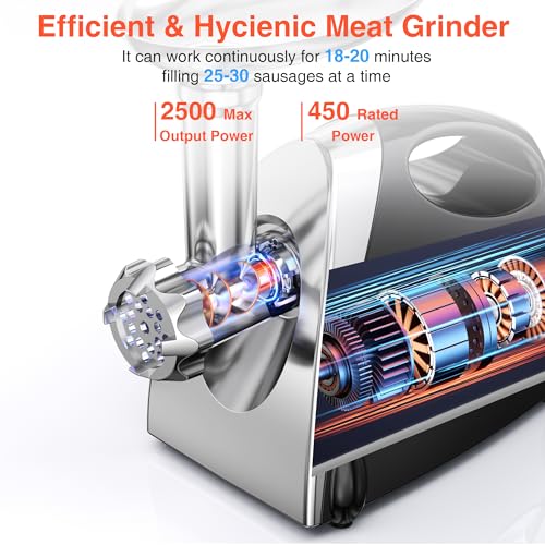 GuanQiao Electric Meat Grinder: 2500W Max, Stainless Steel 3 Blades & 3 Plates. Includes Sausage Stuffer Tube, Kubbe Kit—Heavy Duty For Home Kitchen & Commercial Use by GuanQiao - Image 3