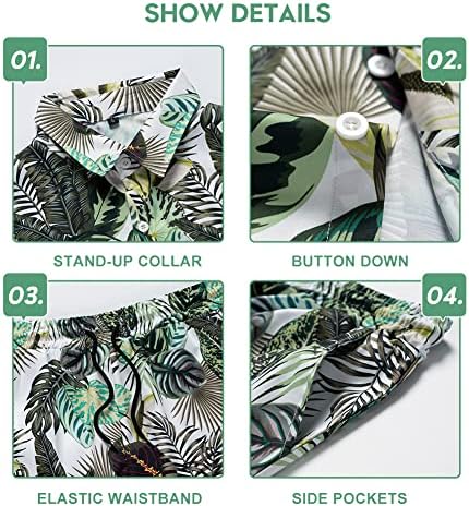 MANLUODANNI Men's Hawaiian Shirts and Shorts Set Casual Button Down Short Sleeve Flower Shirt Suits 1Green XL