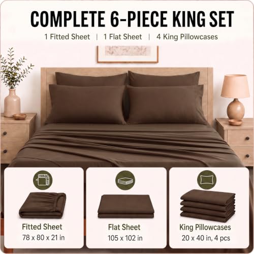 Image of CozyLux 6-Piece King Size Sheet Set, Fits 18-21 Inch Mattresses, Oeko-TEX