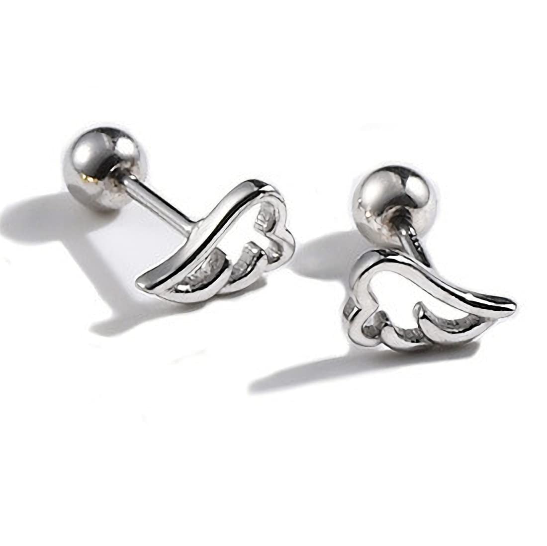 Cute Angel Wing Stud Earring Cartilage Tiny Barbell Stud Earrings for Women Girls 925 Silver 20g Screw Back Dainty Mini Hypoallergenic Conch Tragus Helix Studs Birthday Gifts