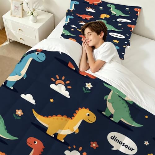 Image of Cartoon Dinosaur Comforter Set Twin Size Cute Bedding Set for Kids | Cute Colorful Dino Bedding Set for Boys Girls, All Season Soft Microfiber Bed Set with 1 Comforter 1 Pillowcase