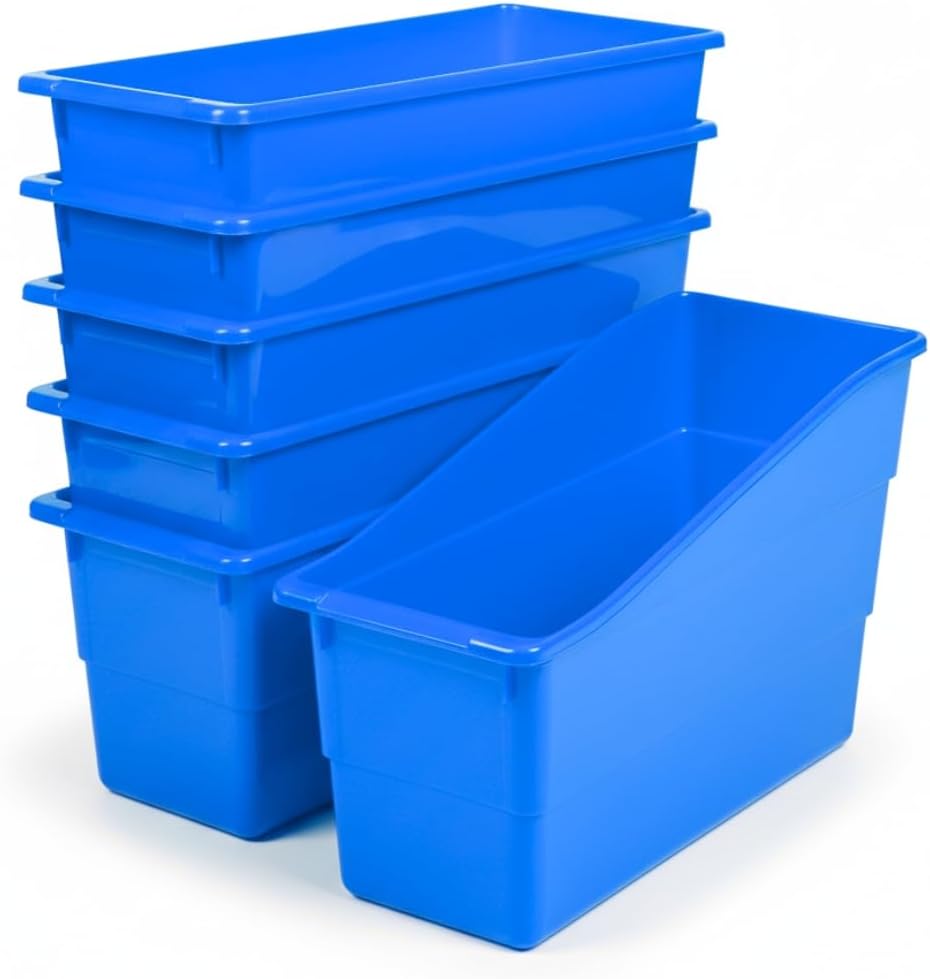 Fun Express Blue Plastic Book Bins, 6 Pieces